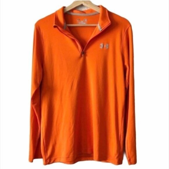 Under Armour Orange Quarter Zip Athletic Pullover S - Picture 1 of 6